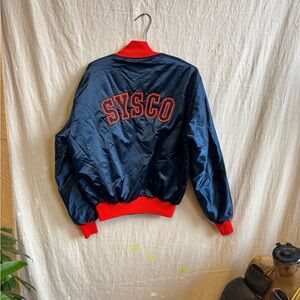 Vintage 80s SYSCO Navy and Red satin Bomber Jacket